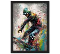 Artery8 Snowboarding Extreme Sport Athlete Paint Splat Artwork Framed Wall Art Print A4 in Black Artery8 Black