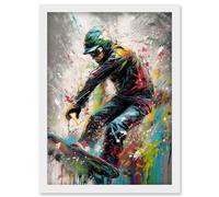 Artery8 Snowboarding Extreme Sport Athlete Paint Splat Artwork Framed Wall Art Print A4 in White Artery8 White