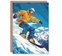 Artery8 Snowboarding Winter Sport Slope Snowboarder For Him Or Her Art Birthday Personalised Card