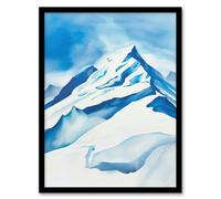 Artery8 Snowcapped Mountain Summit Painting Icy Glacier Framed Art Print in Blue | Size: W12" x H16" Artery8 Blue W12" x H16"