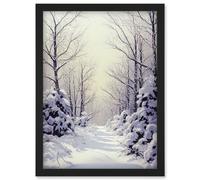 Snowed In Again Winter Tranquil Landscape Artwork Framed Wall Art Print A4 Artery8 Black One Size