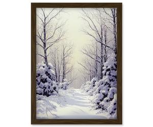Artery8 Snowed In Again Winter Tranquil Landscape Artwork Framed Wall Art Print A4 in Brown Artery8 Brown