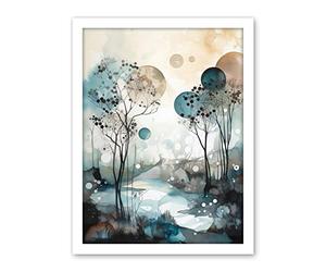 Artery8 Snowfall over Autumn Trees in Snowy River Dream Landscape Modern Watercolour Painting Artwork Framed Wall Art Print 18X24 Inch