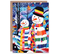 Artery8 Snowman Couple Colourful Folk Art Blank For Him Or Her Art Xmas Festive Christmas Card