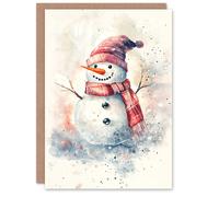 Artery8 Snowman Wooly Hat Scarf Light Blank For Him Or Her Art Xmas Festive Christmas Card