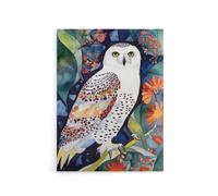Artery8 Snowy Owl On Blooming Tree Folk Art Canvas Wall Art Print | Size: W12" x H16" Artery8 Multicolor W12" x H16"