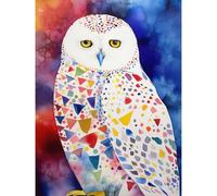 Artery8 Snowy Owl With Multicoloured Spot Feathers Folk Art Extra Large XL Wall Art Poster Print
