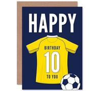 Artery8 Soccer Football 10th Birthday Card for Boys Girls Yellow Jersey Football Top on Dark Blue Background