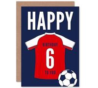 Artery8 Soccer Football 6th Birthday Card for Boys Girls Red White Jersey Football Top on Dark Blue Background