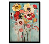 Artery8 Soft Abstract Wildflower Bouquet Painting Living Room Artwork Framed Wall Art Print A4