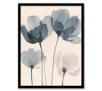 Artery8 Soft Black White Light Watercolour Poppy Flowers Living Room Artwork Framed Wall Art Print A4