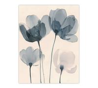 Artery8 Soft Black White Light Watercolour Poppy Flowers Wall Art Print in Blue | Size: W12" x H16" Artery8 Blue W12" x H16"