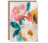 Artery8 Soft Blushing Peonies Painting Floral Bouquet Greeting Card Birthday in Pink Artery8 Pink