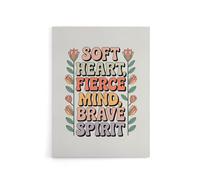 Artery8 Soft Heart Fierce Mind Brave Spirit Retro Floral Typography Canvas Wall Art Print 12x16
