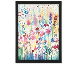Artery8 Soft Pastel Wildflower Floral Folk Art Artwork Framed A3 Wall Art Print