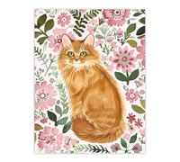 Artery8 Somali Cat Lover Pink Flower Rustic Pattern Living Room Extra Large XL Wall Art Poster Print