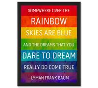 Artery8 Somewhere Over Rainbow Frank Baum Quote Typography A4 Artwork Framed Wall Art Print in Black Artery8 Black