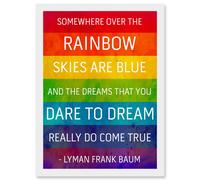 Artery8 Somewhere Over Rainbow Frank Baum Quote Typography A4 Artwork Framed Wall Art Print