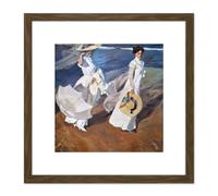 Artery8 Sorolla Strolling Along The Seashore Painting 8X8 Inch Square Wooden Framed Wall Art Print Picture with Mount in Brown Artery8 Brown