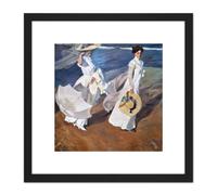 Artery8 Sorolla Strolling Along The Seashore Painting 8X8 Inch Square Wooden Framed Wall Art Print Picture with Mount in Black Artery8 Black