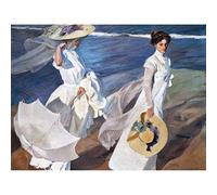 Artery8 Sorolla Strolling Along The Seashore Painting Art Print Canvas Premium Wall Decor Poster Mural