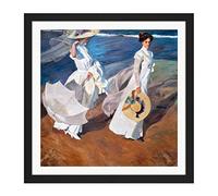 Artery8 Sorolla Strolling Along The Seashore Painting Square Wooden Framed Wall Art Print Picture 16X16 Inch