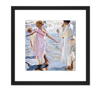 Artery8 Sorolla Time For A Bathe Valencia Painting 8X8 Inch Square Wooden Framed Wall Art Print Picture with Mount in Black Artery8 Black