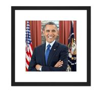 Artery8 Souza Portrait US President Barack Obama Photo 8X8 Inch Square Wooden Framed Wall Art Print Picture with Mount in Black Artery8 Black