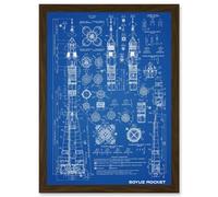 Soyuz Rocket USSR Soviet Space Blueprint Plan A4 Artwork Framed Wall Art Print Artery8 Brown One Size