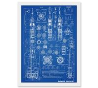 Soyuz Rocket USSR Soviet Space Blueprint Plan A4 Artwork Framed Wall Art Print Artery8 White One Size
