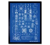 Artery8 Soyuz Rocket USSR Soviet Space Blueprint Plan Art Print Framed Poster Wall Decor 12x16 inch