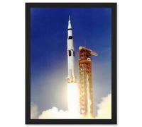Space Apollo 11 Launch Saturn V Rocket Blast Thrust Flame USA A4 Artwork Framed Wall Art Print Artery8 Black One Size