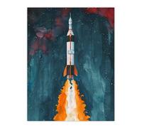 Space Apollo 11 Saturn V Rocket Launch Painting Wall Art Print Artery8 Blue W24 inch x H32 inch
