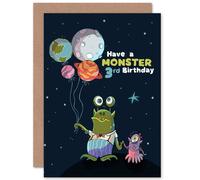 Artery8 Space Balloon Monster 3rd Birthday Greetings Card in Dark Blue Artery8 Dark Blue