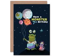 Artery8 Space Balloon Monster 7th Birthday Greetings Card in Dark Blue Artery8 Dark Blue