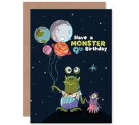 Artery8 Space Balloon Monster 9th Birthday Greetings Card in Dark Blue Artery8 Dark Blue