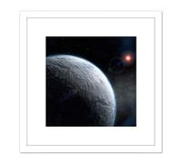Artery8 Space ESO Icy Exoplanet Planet Star Orbit Illustration 8X8 Inch Square Wooden Framed Wall Art Print Picture with Mount in White Artery8 White