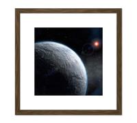 Artery8 Space ESO Icy Exoplanet Planet Star Orbit Illustration 8X8 Inch Square Wooden Framed Wall Art Print Picture with Mount in Brown Artery8 Brown