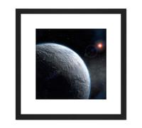 Artery8 Space ESO Icy Exoplanet Planet Star Orbit Illustration 8X8 Inch Square Wooden Framed Wall Art Print Picture with Mount in Black Artery8 Black