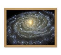 Artery8 Space Map Milky Way Galaxy Spiral Stars Solar System Earth Diagram Artwork Framed Wall Art Print A4 in Light Oak Artery8 Light Oak