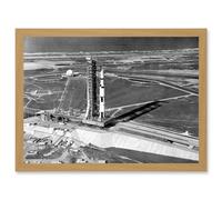 Space Nasa Aerial View Apollo 11 Saturn V Rocket USA Moon Mission Artwork Framed Wall Art Print A4 Artery8 Light Oak One Size