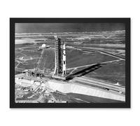 Space Nasa Aerial View Apollo 11 Saturn V Rocket USA Moon Mission Artwork Framed Wall Art Print A4 Artery8 Black One Size