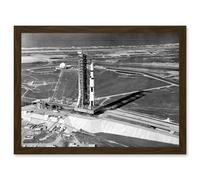 Space Nasa Aerial View Apollo 11 Saturn V Rocket USA Moon Mission Artwork Framed Wall Art Print A4 Artery8 Brown One Size