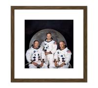 Artery8 Space NASA Apollo 11 Crew Armstrong Collins Aldrin 8X8 Inch Square Wooden Framed Wall Art Print Picture with Mount in Brown Artery8 Brown