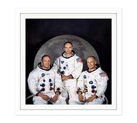 Artery8 Space NASA Apollo 11 Crew Armstrong Collins Aldrin Square Wooden Framed Wall Art Print Picture 16X16 Inch