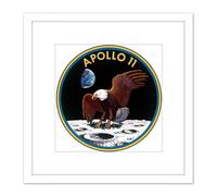 Artery8 Space NASA Apollo 11 Mission Emblem Badge Patch 8X8 Inch Square Wooden Framed Wall Art Print Picture with Mount in White Artery8 White