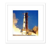 Artery8 Space NASA Apollo 11 Rocket Launch Lift Off-Photo 8X8 Inch Square Wooden Framed Wall Art Print Picture with Mount in White Artery8 White