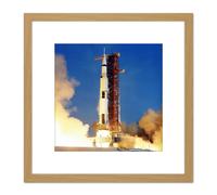 Artery8 Space NASA Apollo 11 Rocket Launch Lift Off-Photo 8X8 Inch Square Wooden Framed Wall Art Print Picture with Mount in Light Oak Artery8 Light Oak
