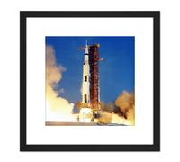 Artery8 Space NASA Apollo 11 Rocket Launch Lift Off-Photo 8X8 Inch Square Wooden Framed Wall Art Print Picture with Mount in Black Artery8 Black