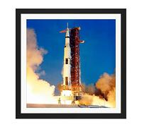 Artery8 Space NASA Apollo 11 Rocket Launch Lift Off Photo Square Wooden Framed Wall Art Print Picture 16X16 Inch
